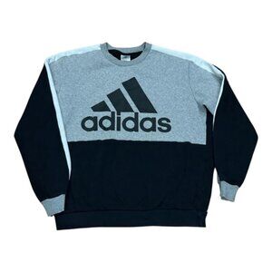 Adidas Sweatshirt Mens Large Crewneck Pullover Athletic Colorblock Black Gray